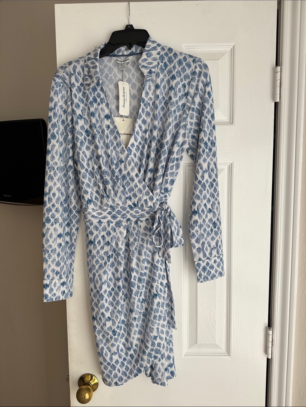 Tommy Bahama Blue and White Printed Wrap Dress